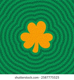 A bold vector illustration of an orange shamrock set against a textured green ripple pattern, symbolizing luck and Irish heritage.
