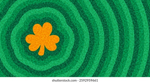 A bold vector illustration of an orange shamrock centered on a textured green ripple background, symbolizing luck and Irish heritage.