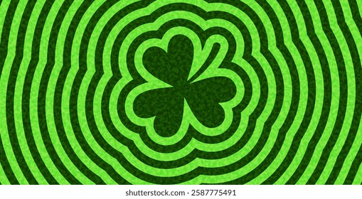 A bold vector illustration of a shamrock centered on a mesmerizing green ripple pattern, symbolizing luck and Irish heritage.