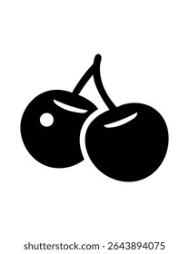 A bold vector illustration of two cherries fruit icon isolated on a white background. Great for graphic design projects and more. Vector format.