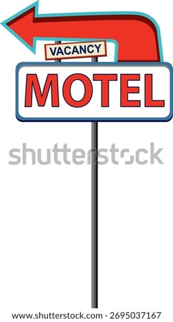Bold vector illustration of a vintage motel sign with vacancy arrow, evoking roadside nostalgia.