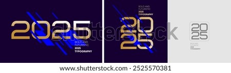 Bold vector illustrations highlighting 2025 in futuristic typography with sharp gold accents, dynamic lines, and a sleek modern design for promotional use.