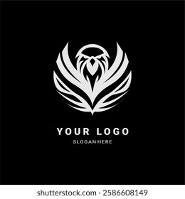 A bold vector logo featuring a cybernetic phoenix with elegant, sharp wings. Perfect for esports, security, AI, or futuristic branding. Sleek, modern, and powerful design.