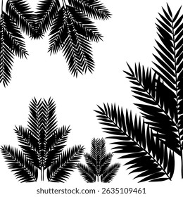 A bold vector set of palm tree leaves in silhouette, great for summer design themes, beach-style posters, and tropical branding