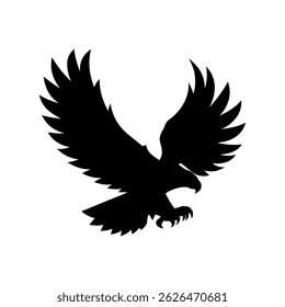 A bold vector shape depicting a powerful eagle with outstretched wings, rendered in solid black for impactful and versatile design applications.