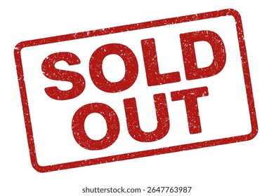 Bold vector SOLD OUT rubber stamp in red with a distressed texture effect. Eye-catching and impactful design, ideal for online stores, promotional banners, marketing materials, print-ready graphics