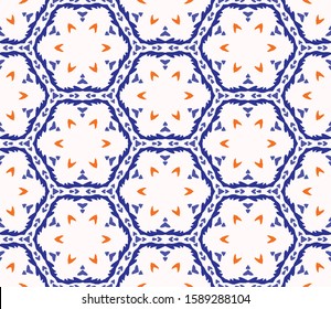 Bold Vector Summer Daisy Flower Background. Classic Blue Red on White. Modern Geometric Floral Seamless Pattern. Kaleidoscope Flourish Motif. Bright Decorative Textile. All Over Print Eps 10 Tile