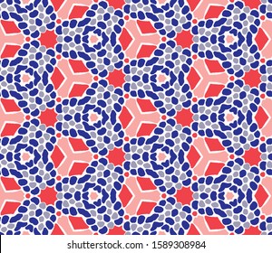 Bold Vector Summer Daisy Flower Background. Classic Blue Red on White. Modern Geometric Floral Seamless Pattern. Kaleidoscope Flourish Motif. Bright Decorative Textile. All Over Print Eps 10 Tile