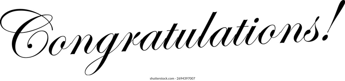 Bold “Congratulations” vector typography design. Decorative calligraphy lettering isolated on white background for greeting cards, certificates, or celebration graphics.