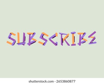 Bold vetor tipografia ortografia subscrever com laranja angular e formas roxas, estilo divertido, layout abstrato, e um fundo suave para um design moderno e atraente.