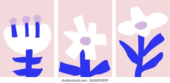 Bold vector visual composition of abstract paper-cut botanical forms. Floral collage stylized design for modern templates , art prints, digital backgrounds or home decor
