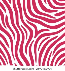 A bold and vibrant abstract pattern featuring striking pink zebra stripes against a clean white background, perfect for modern design applications.