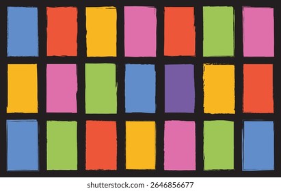 Bold and vibrant brush stroke rectangles displayed in structured compositions, perfect for backgrounds, digital art, or playful design themes.

