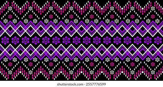 Bold and Vibrant Ethnic Seamless Pattern with Geometric Shapes and Tribal Motifs. Perfect for textile, wallpaper, fabric, fashion, interior design, packaging, and more.