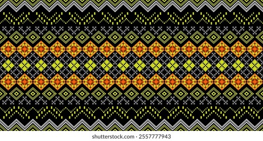 Bold and Vibrant Ethnic Seamless Pattern with Geometric Shapes and Tribal Motifs. Perfect for textile, wallpaper, fabric, fashion, interior design, packaging, and more.