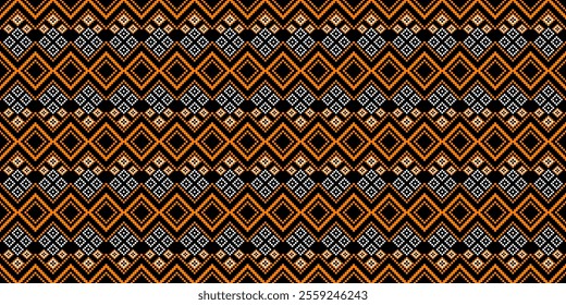 Bold and Vibrant Ethnic Seamless Pattern with Geometric Shapes and Tribal Motifs. Perfect for textile, wallpaper, fabric, fashion, interior design, packaging, and more.