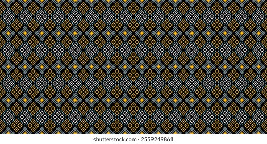 Bold and Vibrant Ethnic Seamless Pattern with Geometric Shapes and Tribal Motifs. Perfect for textile, wallpaper, fabric, fashion, interior design, packaging, and more.

