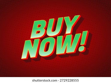 Um gráfico arrojado e vibrante com o texto COMPRE AGORA! em um estilo 3D com um plano de fundo vermelho.