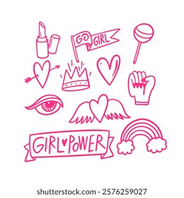 Bold and vibrant illustrations showcasing girl power along with symbols of empowerment throughout the arts design