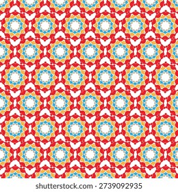 A bold vibrant interlocking geometric floral motif featuring intricate symmetry and decorative elegance, perfect for wallpapers, textiles, packaging, and modern pattern design.