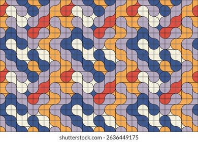 Bold and vibrant retro abstract background with interlocking metaball tiles forming a continuous and harmonious geometric pattern