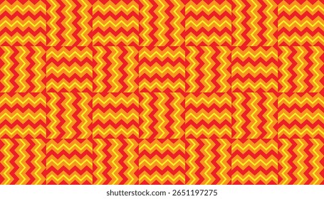 Bold and vibrant seamless zigzag pattern in red and yellow tones, forming energetic waves with a dynamic and playful design