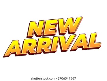 Gráfico de texto em negrito e vibrante exibindo as palavras Nova Chegada em um gradiente amarelo e laranja com um efeito 3D.