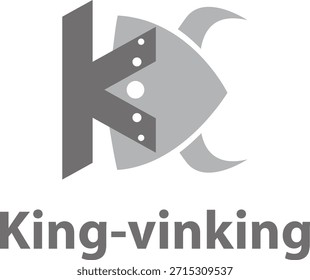 Logotipo audaz del casco vikingo con la letra K con un fuerte espíritu guerrero.