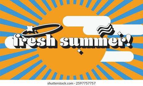 Bold Vintage Style of Summer Vibes with Bursting Sun Background	