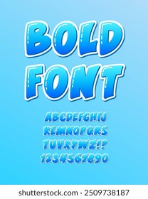 Bold Volumetric Font. Blue Gradient Alphabet. Kids Video Game Typo. 