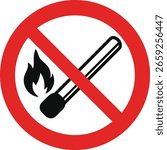 A Bold Warning Icon No Open Flames Symbol Depicts Fire and a Matchstick Crossed Out in a Red Circle