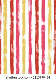 Bold watercolor brush stripes pattern on white. Red and pink paintbrush lines vertical texture for background. For textile.