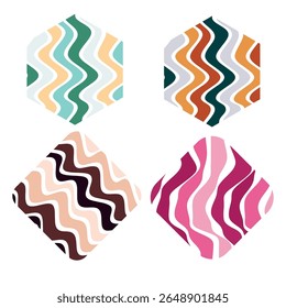 Bold Wavy Abstract Patterns in Hexagonal and Diamond Shapes With Warm, Pink, and Earthy Tones. Great for Modern Seamless Backgrounds and Vibrant Textile Design.