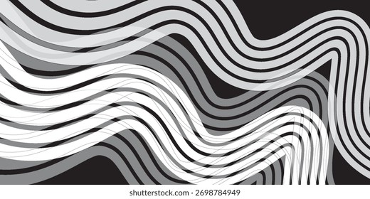 Bold wavy gray stripes moving rhythmically across black background