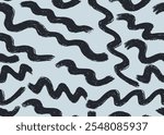 Bold wavy grunge lines seamless pattern. Horizontal grey hand drawn brush strokes vector pattern. Painted with dry brush on art canvas Set of different wavy lines geometric ink lines background.