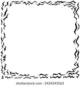 Bold wavy lines forming a square frame. Decorative and snake-like border, made by serpentine zigzag lines. Isolated black and white illustration, on white background. Vector.