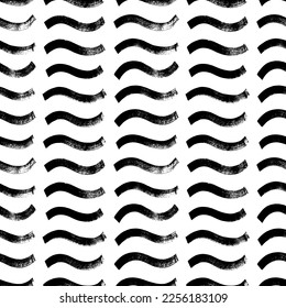 Bold wavy lines seamless pattern. Brush drawn thick curved smears. Hand drawn water sea modern vector background. Abstract horizontal grunge wavy strokes ornament. Dry brush texture.