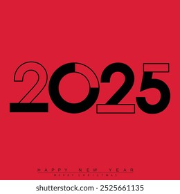 Bold white 2025 New Year design on red background. Vector illustration