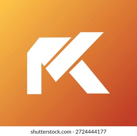 Una forma geométrica blanca y audaz que se asemeja a la letra "K" o "M" sobre un fondo degradado naranja vibrante.