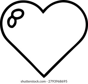 Bold white heart shape with thick black border. Contains small oval details. Represents love, romance, affection, emotion, or Valentine's Day.
