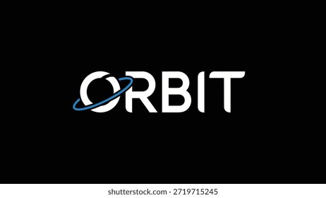 Se presenta un logo blanco llamativo de 'ORBIT' sobre un fondo negro. La letra 'O' está estilizada con dos anillos azules entrelazados, lo que sugiere un