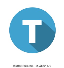 Bold White T on Blue Circle with Long Shadow