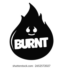 Texto blanco en negrita con un icono de llama negro quemado sobre un fondo blanco