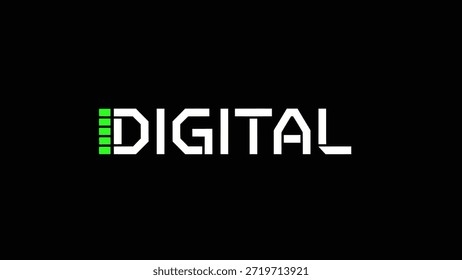 A bold white text logo spelling 'DIGITAL' against a solid black background. The initial 'D' is stylized with five green bars, suggesting progress or