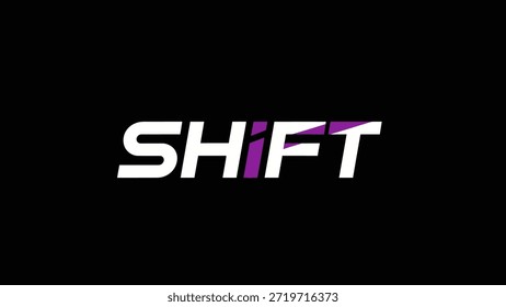 Ein fett weißes Text-Logo mit der Schreibweise 'SHIFT' wird zentral auf einem stark schwarzen Hintergrund platziert, mit einem lebendigen violetten Akzent, der den inneren Teil von