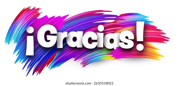 Bold white thank you text over dynamic multicolor paint strokes on a white background, cheerful and expressive concept