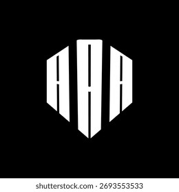 Un diseño de logotipo de monograma hexagonal negro de tres letras en blanco y negrita
