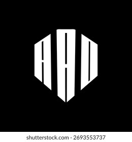 A bold white three-letter a black hexagonal monogram logo design
