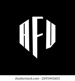 Un diseño de logotipo de monograma hexagonal negro de tres letras en blanco y negrita