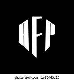 Un diseño de logotipo de monograma hexagonal negro de tres letras en blanco y negrita